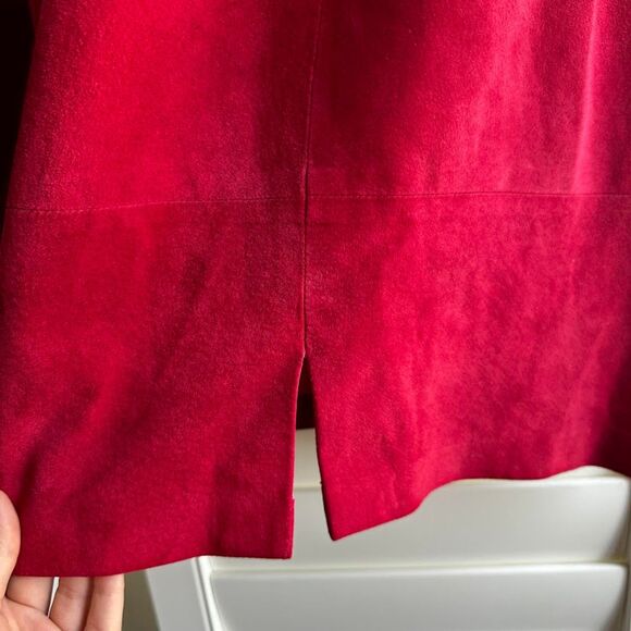 Vintage 80s Pia Rucci Gold Studded Red Suede Leather Dress size 14 - Picture 16 of 16